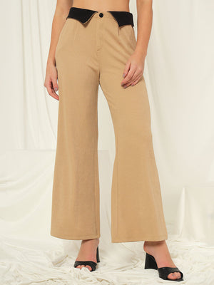 TANDUL  Women Regular Fit Beige Lycra Blend Trousers
