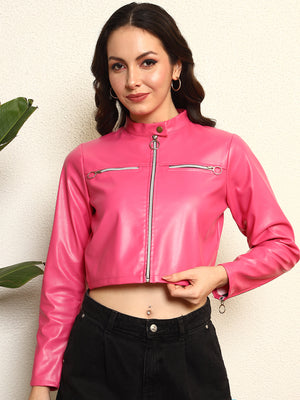 TANDUL Women Stunning Pink Leather Jacket
