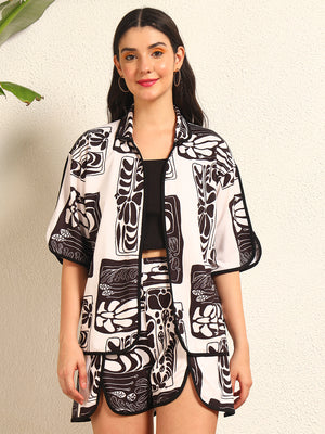 TANDUL Women Stylish Black and Beige Printed co-ord set