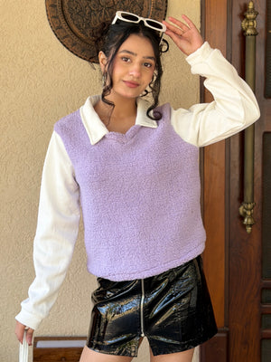 TANDUL Women Chic Purple Fur Sweater