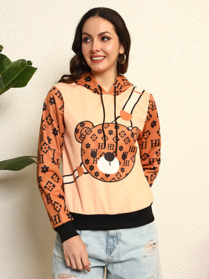 TANDUL Women Stylish Bear Printed Hoodie