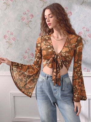TANDUL  Casual Bell Sleeves Printed Women Multicolor Top