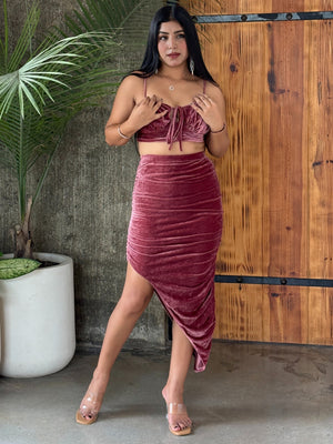 TANDUL Women Stunning Burgundy Velvet Co-ord Set