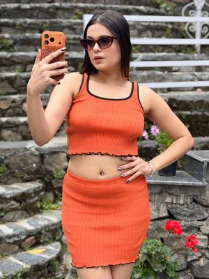 TANDUL Women Stunning Orange Knitted Co-ord Set