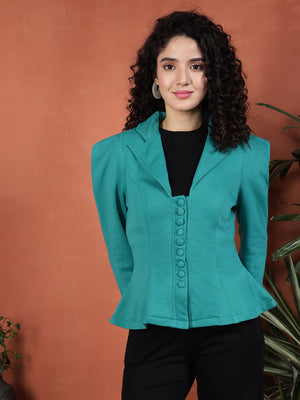 TANDUL Women Stylish Teal Green blazer
