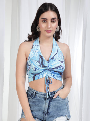 TANDUL Blue Marbel Printed Women TOP