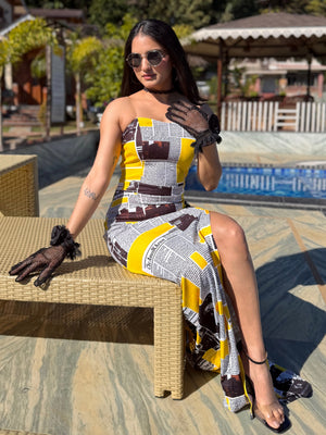 TANDUL Women Yellow Newspaper Printed Dress