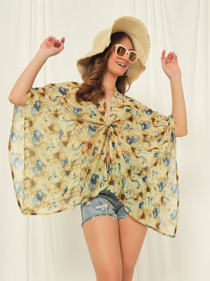 TANDUL  Women Kimono Style 3/4th Sleeve Yellow Shrug