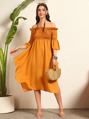 TANDUL  Women Gathered Yellow Dress