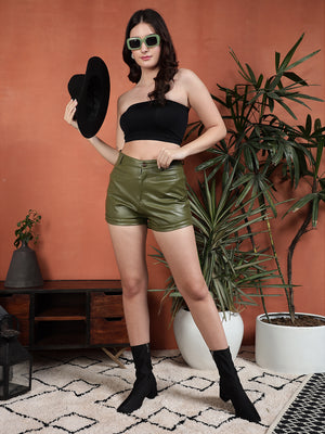 TANDUL Women Solid Olive Green Shorts