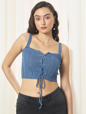 TANDUL  Casual Sleeveless Solid Women Blue Top