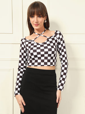 TANDUL Stylish Black and White Checkered Top