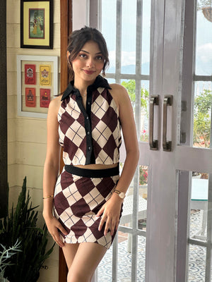 TANDUL Women Charming Brown Checkered Co-ord Set