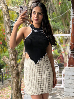 TANDUL Women Chic Black Knitted Top