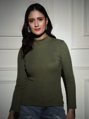 TANDUL  Women Solid High Neck Green Sweater