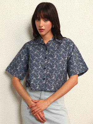 TANDUL Women Printed Blue Shirt