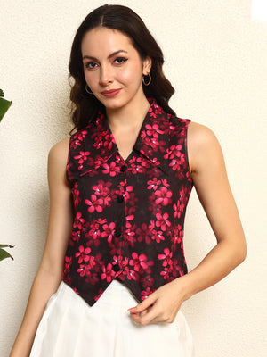 TANDUL Women Stunning Floral Printed Top cum Waistcoat