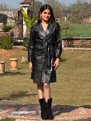 TANDUL Women Stunning Black Leather Coat