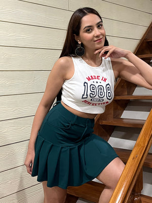 TANDUL Women Stunning Green Knife Pleated Skirt