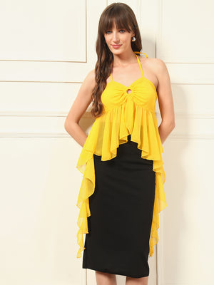 TANDUL Women Yellow Ruffled Top