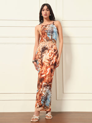 TANDUL Women Brown Marbel Printed Bodycon Dress