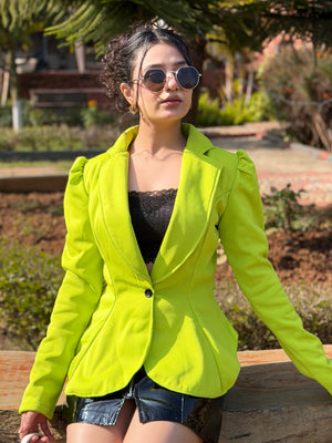 TANDUL Women Neon Green Solid Blazer
