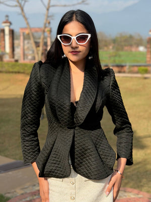 TANDUL Women Sleek Black Quilt Blazer
