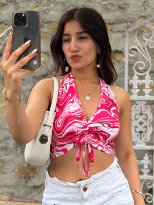 TANDUL  Casual Sleeveless Printed Women Pink Top