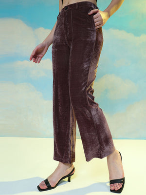 TANDUL  Women Regular Fit Brown Velvet Trousers