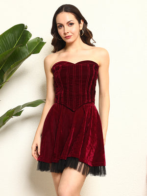 TANDUL Women Elegant Maroon Color Velvet Co-ord Set
