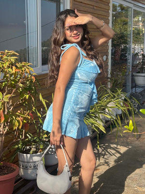 TANDUL Women Stunning Skyblue Velvet Dress