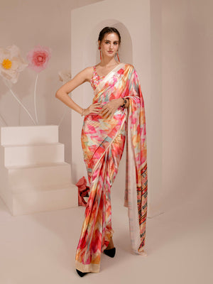 ELTIRE Exquisite Printed Bollywood Style Satin Saree