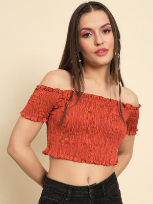 MAZIE  Casual Off Shoulder Sleeve Solid Women Maroon Top