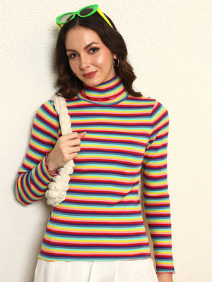 TANDUL Women Multicolor Striped Highneck