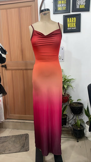 TANDUL Women Sunset Ombré Cowl Neck Maxi Dress