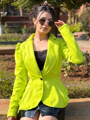 TANDUL Women Neon Green Solid Blazer