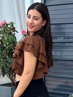 TANDUL Women Brown Top with Ruffled Sleeves