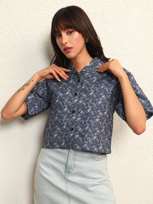 TANDUL Women Printed Blue Shirt