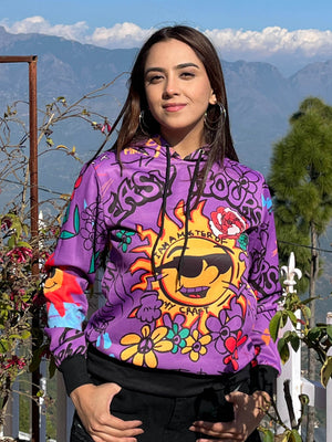 TANDUL Women Bright Purple Printed Hoodie