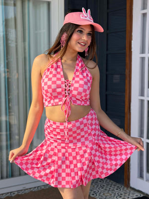 TANDUL Women Pink and White Checkered Co-ord Set