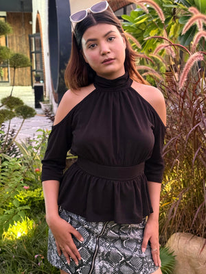 TANDUL Women Black Cold Shoulder Top