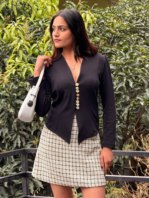 TANDUL Women Sophisticated Black Blazer Top