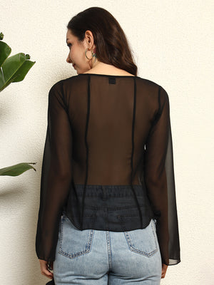 TANDUL Elegant Black Ruffled Top