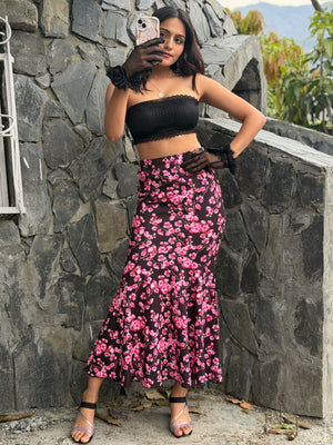 TANDUL Women Printed Regular Pink and Black Skirt