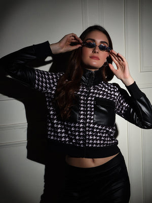 TANDUL  Women Houndstooth Fleece Jacket
