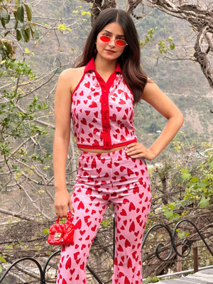 TANDUL Women's Pink Heart Printed Co-ord Set