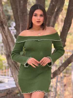 TANDUL Women Exquisite Green Knitted Dress