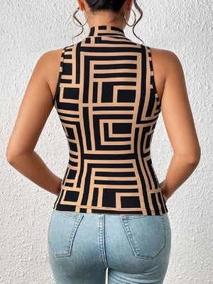 TANDUL  Casual Sleeveless Printed Women Beige Top