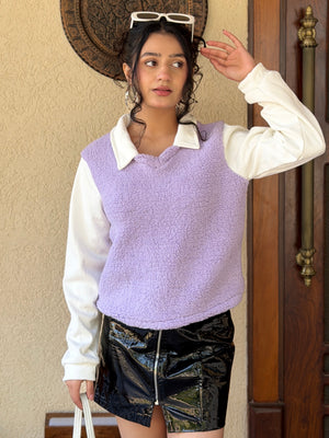 TANDUL Women Chic Purple Fur Sweater