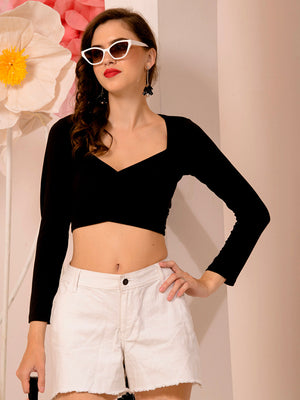 TANDUL  Casual Regular Sleeves Solid Women Black Top